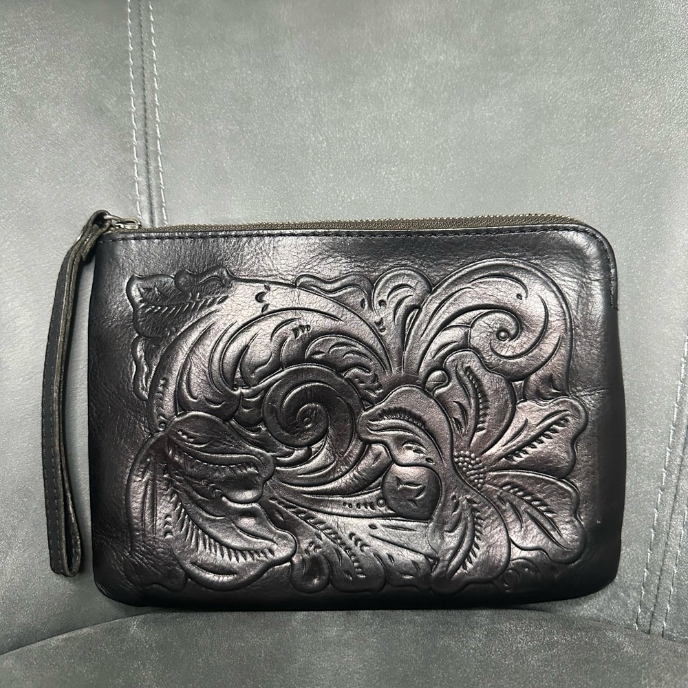 Patricia Nash! Embossed Black Leather Clutch